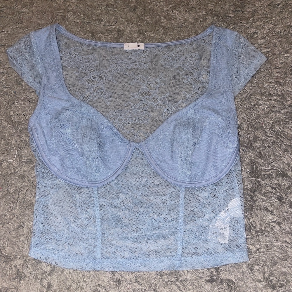Blue Lace Crop Top